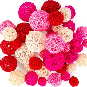 FUTUREPLUSX 42PCS Assorted Pink Decorative Balls for Bowl Centerpiece Home Indoor Office Table Decor - Valentine's Day Rattan Tiered Tray Bowl Fillers