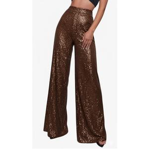 Sequin Pant for Women,2024 Spring Sparkly Glitter High Waist Wide Leg Palazzo Pant Party Club Trouser Bling Legging, M
