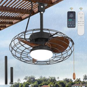 ZMISHIBO Outdoor Ceiling Fans with Light for Patios, Waterproof Gazebo Fan with Remote Control Smart App,3CCT Dimmable,Plug in Caged Ceiling Fan with Pull Chain for Porch Pergola Canopy,Brown