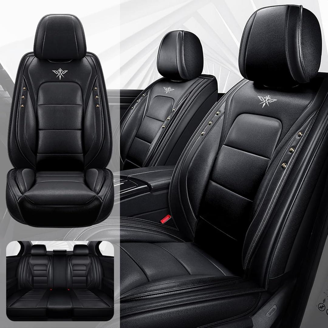 Seat Covers Custom Fit for Dodge Challenger 2009-2023, Standed Full Set Leather seat Covers Cushion, Waterproof Car Seat Cover Full Set, Automobile Interior(Black)
