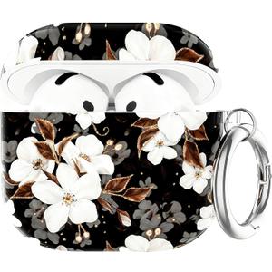 for AirPods 4 Case, Floral AirPod 4th Generation Case Cute Protective Soft AirPod 4 Cover for Women Men with Keychain Clip for AirPods 4 Cover 2024, Flower (Black + White)