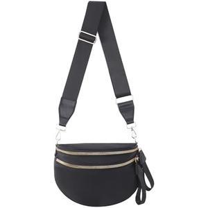 Nylon Crossbody Bags Bum Bag for Women Large Sling Bag Purse with Adjustable Strap（Black）