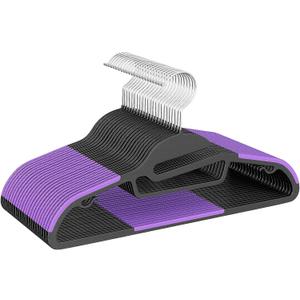 BAGAIL Plastic Hangers 50 Pack with Non-Slip Design,0.2 Inches Thick, 360Swivel Hook Space Saving Organizer for Bedroom Closet,Shirts,Pants(Purple- S Shaped)