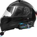Bluetooth Modular Motorcycle Helmets with Tail Lights, DOT Certified Flip-Up Dual Visor Full Face Helmets for Men & Women Moto ATV UTV Snowmobile ADV Four Wheeler Street Bike (Glossy Black, L)