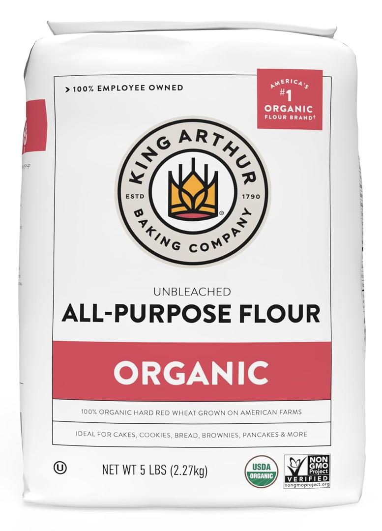 King Arthur, 100% Organic All-Purpose Unbleached Flour, Non-GMO Project Verified, No Preservatives, 5 Pounds (Pack of 6) (EXP 07/30/27)