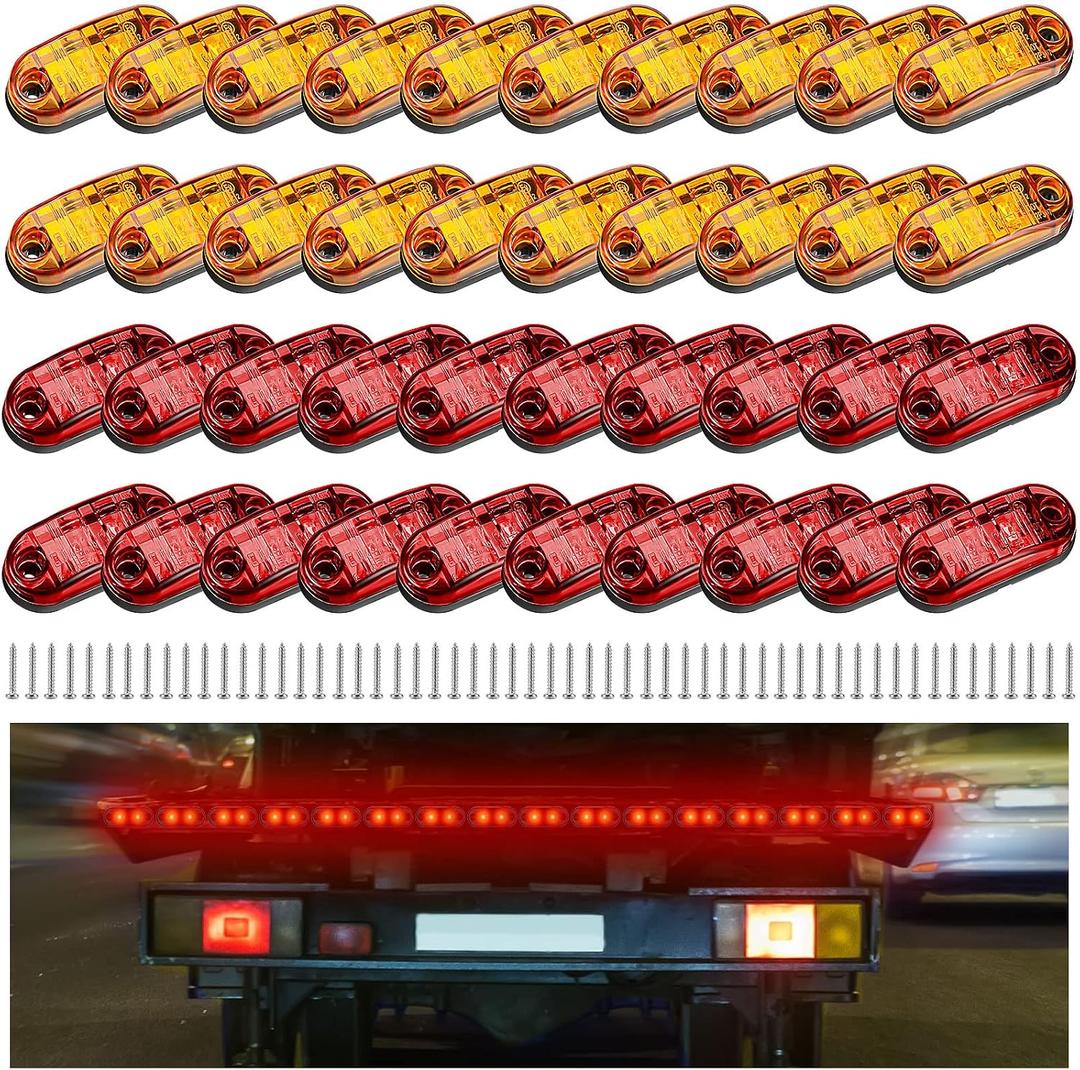 40 Pcs 2.5 Inch 2 Diode Trailer Marker Lights Waterproof Sealed Light Double Bullseye LED Trailer Lights Kit 2.5" Side Marker Light Oval Trailer Running Lights for RV Camper Truck Boat, Red and Amber