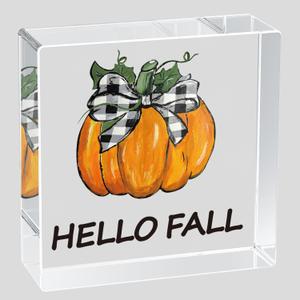 Fall Decorations for Home Fall Decor Home Room Pumpkin Buffalo Plaid Acrylic Table Sign Rustic Shelf Desk Office Decor Season Sign House Warming Gifts 4.5 x 4.5 Inch