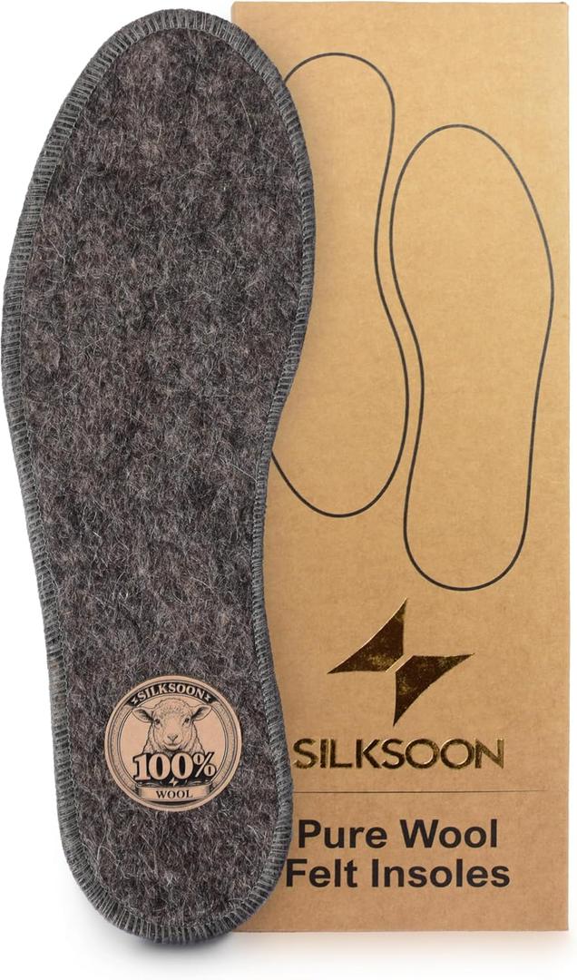 Wool Felt Warm Insoles 100% Natural Handmade Wool Felt Insoles for Boots & Shoes, Moisture-Wicking, Breathable All-Season Comfort for Men & Women (Gray, 37-38 | 5-6)