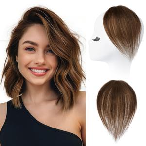 REECHO Human Hair Clip-in Hair Volumizer - 8 Inch Short Thick Hairpieces for Extra Volume, Easy Clip-in Extensions for Thin & Fine Hair (Chestnut Brown, 8 Inch(Pack of 1))
