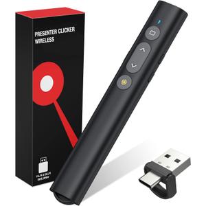 2 in 1 USB Type C Presentation Clicker with Laser Pointer, Wireless Presenter for PowerPoint Presentation PPT Clicker, 2.4GHz Presenter Remote Slide Advancer with Bright Red Laser Pointer