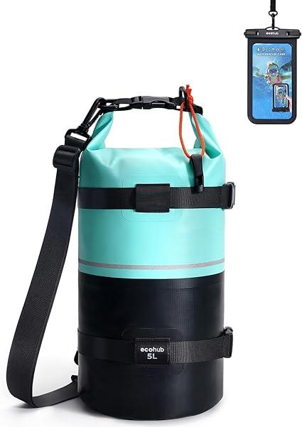 ECOHUB Waterproof Dry Bag for Women Men, 5L Roll Top Lightweight Dry Storage Bag Backpack for Travel Kayaking Hiking Floating with Waterproof Phone Case,Green