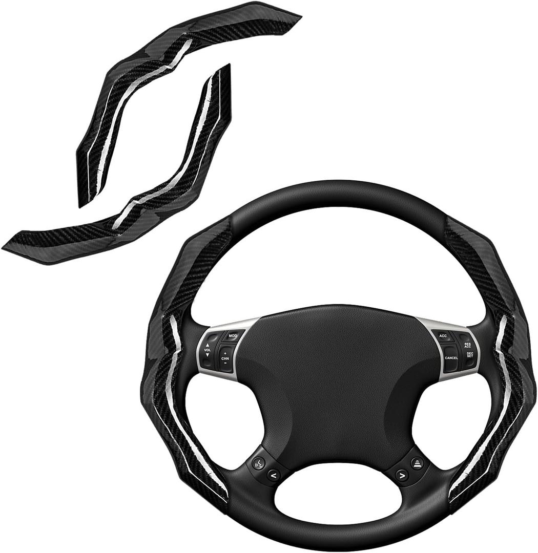 Carbon Fiber Steering Wheel Cover with Anti-Slip Lining and Segmented Design 2pcs Universal Steering Wheel Protector for Men and Women, Car Interior Accessory (Black)