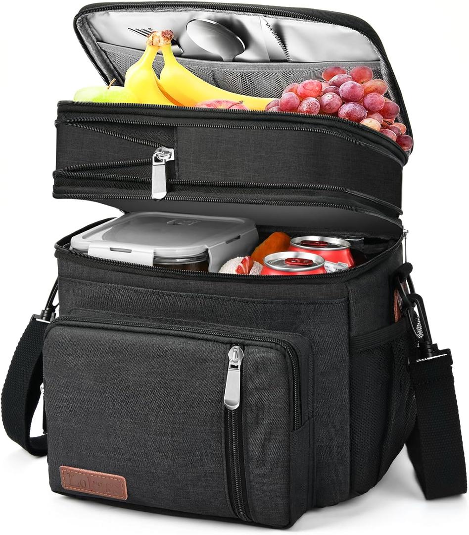 BAGNN Lunch Box & Lunch Bag for Men Women, Large Insulated Adult Lunch Box Leakproof Lunchbox Cooler Bag for Work Picnic Beach,16L, Black