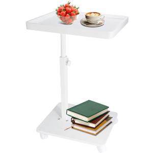 Gets Adjustable Height Sofa Tray Table for Couch,360Swivel TV Tray for Small Spaces,C Table End Table with Wheels for Eating, Livingroom, Bedroom, Sofa-White,15.8" X 11.8" X 31.5"
