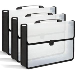 3 Pieces A3 11 x 17 inch Expandable File Folder with Handle Expandable Folders for Documents Snap Closure Black Horizontal Large Clear Organizer Storage for Plots Charts