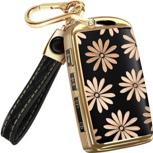 Lucrum Compatible with Mazda Key Fob Cover & Leather Keychain - TPU Case for 3, 6, CX-5 CX-9 CX-30 CX-50 CX-70 (2019-2025) (Flower Vibe)