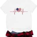 Patriotic Shirts July 4th Shirts for Women American Flag Heart T-Shirts USA Fourth of July Casual Tee Top (White, L)