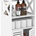 BYFU Bathroom Storage Cabinet, 4-Tier Small Floor Cabinet Freestanding Organizer with Door and Shelf for Living Room Hallway Kitchen Small Space, White