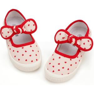 Hehainom Girls Toddler Canvas Sneakers Kids Bow Wedding Party School Uniform Sneaker Shoes (13 Little Kid, Red)