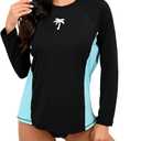 Halcurt Women's Long Sleeve Rash Guard Swim Shirt with Built in Bra Lightweight UPF50+ Quick Dry Swimsuit Top (L)