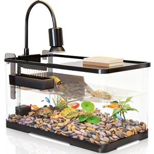 (Tank + Light +Pump + Filter + Filter Balls) Turtle Tank Kit, Turtle Tank Starter Kit,Bottom Drainage, Multi-Function Areas for Turtles, Crabs,Fishes, Amphibians,Reptiles. (21.65 x 12.28 x12.28 Inch)