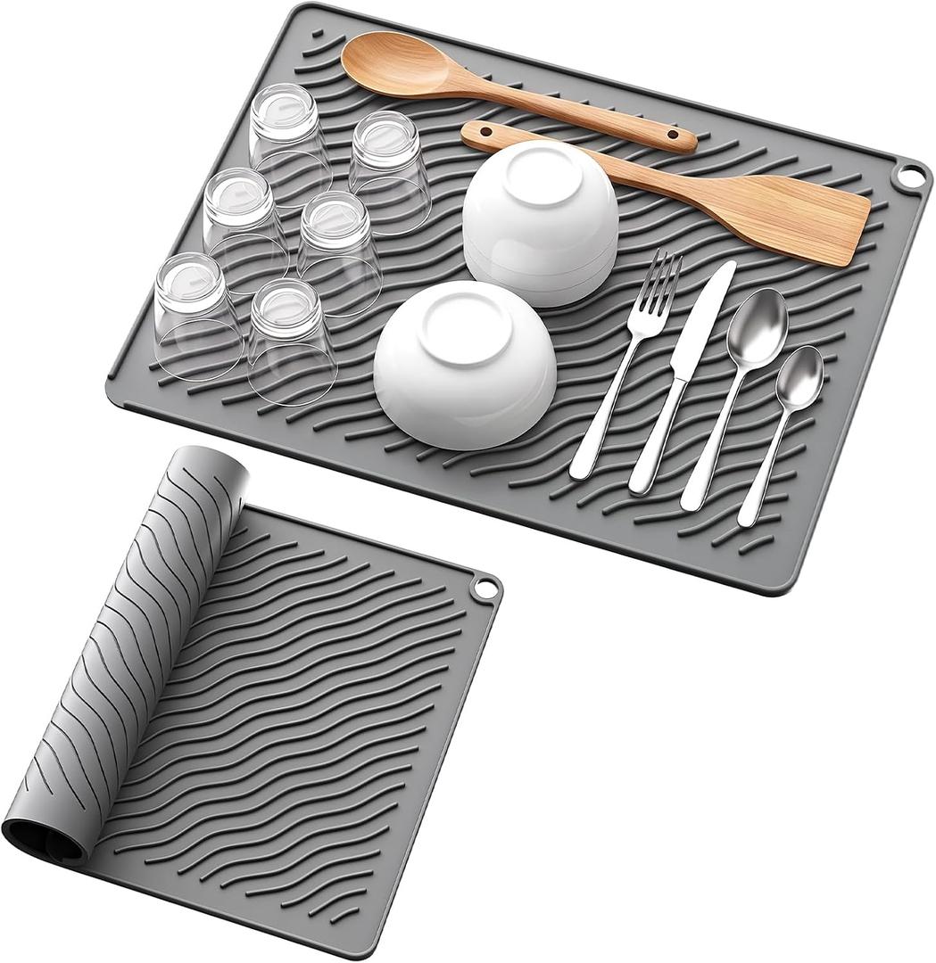 Kitsure 2 Pack Silicone Dish Drying Mat for Kitchen Counter, 17.5" x 13.8"