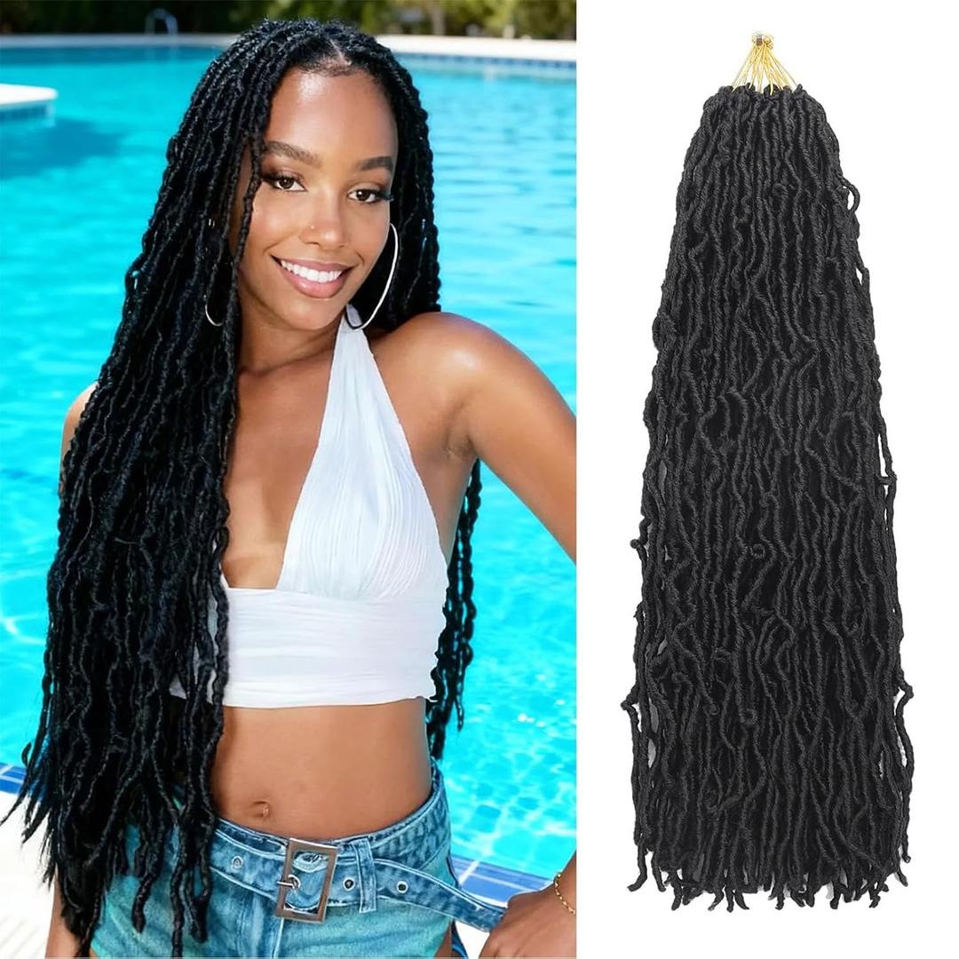 Faux Locs Crochet Hair 7 Packs Soft Locs Crochet Hair Pre Looped Goddess Locs Dreadlocs Synthetic Hair For Black Women (1BBlack#, 24 Inch (Pack of 7))