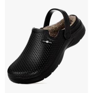 Men's Women's Lined Clogs Winter Waterproof Slippers Slip On Garden Shoes Non-Slip Home House Slipper Indoor Outdoor Mules with Soft Fleece Lining, Size 11.5