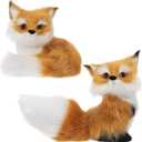 Sosation 2 Pcs Simulation Fox Mini Toy Fur Animal Model Stuffed Ornament Static Action Figures Fox Standing Sitting Plush for Home Office Desktop Bag Decoration 3.94 x 3.54 in, 3.15 x 2.75 in(Brown)
