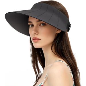 Beach Sunproof Visor Hats for Women with Wide Brim & Open Top Design On Vacation & Holiday,Packable Beach Accessory (Gray)