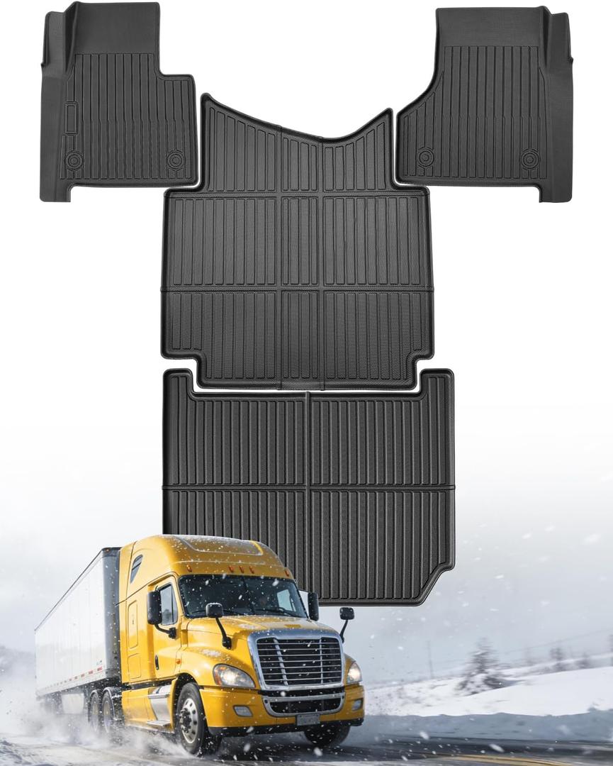 CreekT 4PCS All Weather Floor Mats for Freightliner Cascadia 2008-2017 (Only for Bucket Seat & Fuel), Also Fit 2018-2019 125 Old Body, Rubber Floor Mats Fit for Freightliner Cascadia Accessories