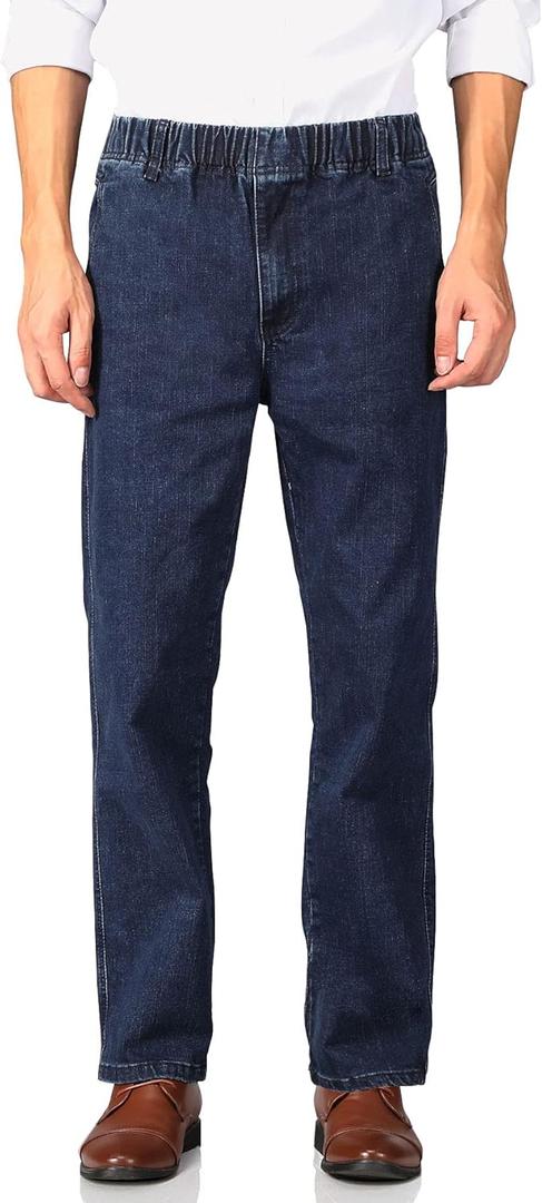 Soojun Mens Casual Loose Fit Elastic Waist Jeans Denim Pants (36W x 32L, Deep Blue)