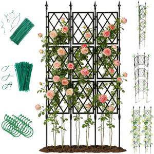 Jesosia Garden Trellis for Climbing Plants Outdoor - 65" PE-Coated Metal Pipes & Plastic Grids Rose Wall Trellis Frame - Sturdy Privacy Screen Plant Support Fence for Flowers Vines Vegetables
