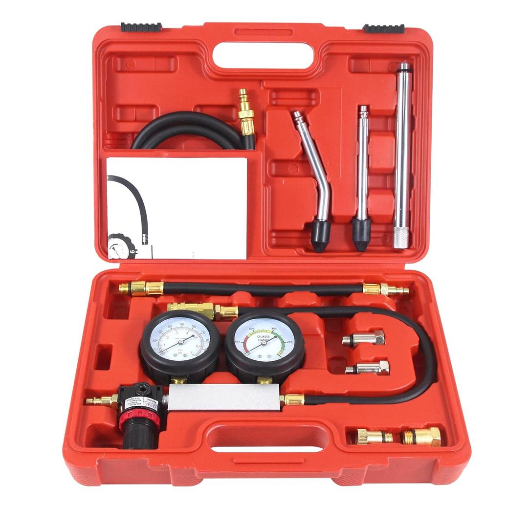 Multi-Function Cylinder Leak Down Tester Automotive Kit,Gasoline Engine Compression Tester,Dual Gauge Leakdown Detector Tool Set for Pressure Check & Leakage Rate Test on Cars,Motorcycles,Trucks...
