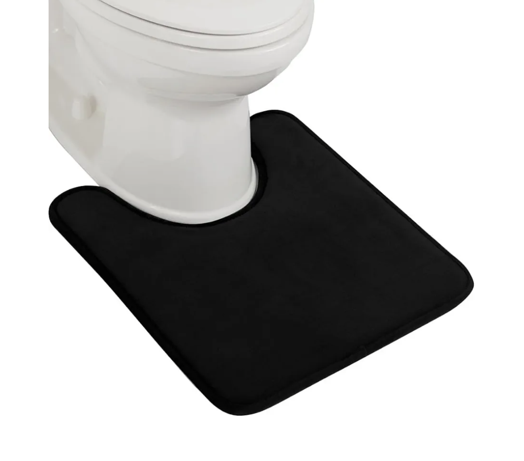 Thick Memory Foam Toilet Rug for Bathroom, U Shaped Washable, Soft Absorbent Velvet Topside Floor Mats, Machine Wash, Cushioned Luxury Rugs for Bath Room, 23x23, Black