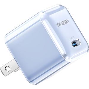 2 x USB C Charger,THREEKEY 30W GaN Fast Wall Charger Block,PD USB-C Power Adapter Compatible with iPhone 16/15/14/13/12/11 Series,MacBook Air,Galaxy S23/22/21,iPad Pro/AirBlue