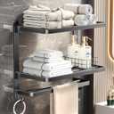 Towel Racks for Bathroom,Soupiar 3 Tier Foldable Bathroom Towel Rack Wall Mounted,16Inch Stainless Steel Shelf Towel Bar,Lavatory Holder with Hooks ShelvesBlack