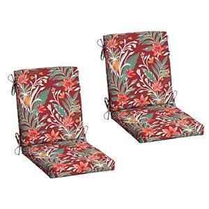 Arden 2-Pack earthFIBER Outdoor Patio Dining Chair Cushion, 20x44, Rain-Proof Seat Pad, Fade-Resistant Outdoor Cushion Luau Red Tropical Floral