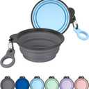 Aonkey Collapsible Dog Bowls with Bottle Carrier, 2 Pack Travel Dog Water Bowl Upgraded Carabiner, One-Piece Molded Rim No Fall Off or Crack, Foldable Silicone Portable for Pets Walking Hiking 15oz (5. Gray & Sky Blue)