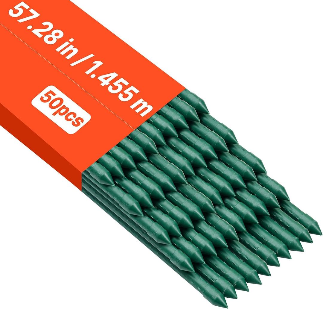 VEVOR Garden Stakes, 50 Pack, 57.28 inch, Plastic Coated Metal Tomato Stakes, Garden Sticks for Plants Support, with Pointed End and Non-Slip Bumps for Growing Climbing Plants, Outdoor Vegetables