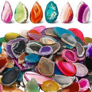 Junkin 100 Pieces Geode Agate Slice Crystals Bulk Polished Geodes Stones Light Table Slices Crystals Healing Irregular Agate Pendants Gemstones for DIY Jewelry Making Home Decor
