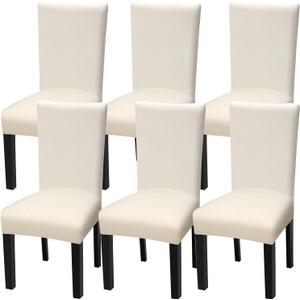Dining Chair Covers, Stretch Spandex Chair Seat Cover Removable Washable Parson Chair Cover Kitchen Chair Protector Slipcovers (Beige Light, 6)