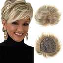 Hair Topper for Women with Thinning Hair Pieces 6.5"*6"Large Coverage 360°3D Synthetic Short Wiglets (Blonde Mixed Brown)