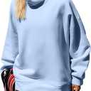 TERIVEEK Womens Mock Neck Sweatshirts Oversized Fleece Turtleneck Long Sleeve Loose Fit Drop Shoulder Pullover Tops (Blue, M)