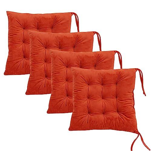 Set of 4 Square Chair Pads Indoor Seat Cushions Pillows with Ties Soft Comfortable Non Slip Chair Mat for Kitchen Dining Office Desk Living Room Outdoor Tatami 15.5" - Orange