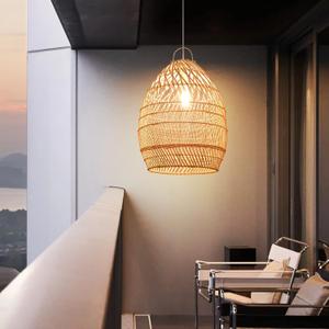 Arturesthome Boho Wicker Chandelier, Rustic Rattan Basket Pendant Light Fixture Coastal Crafts Lampshade, Farmhouse Hanging Lamp Ceiling Lighting for Kitchen Dining Room D 14.56in*18.89in, 37cmx48cm