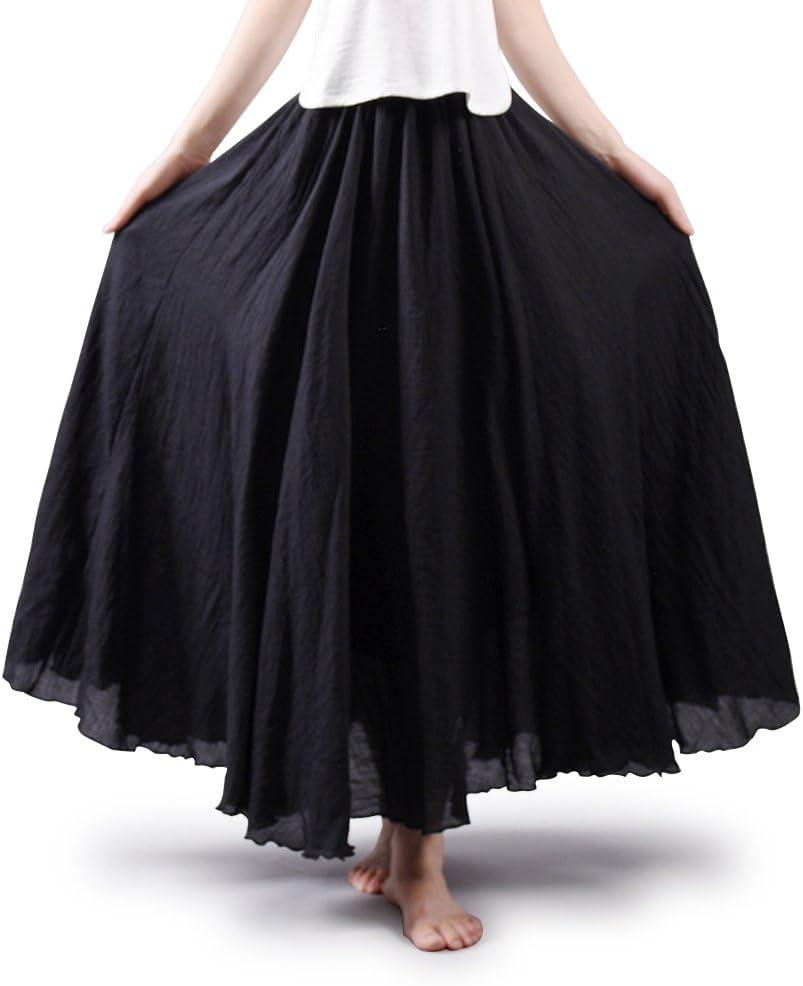 OCHENTA Women's Casual Cotton Long Maxi Skirt Flowy Boho for Summer Beach Goth Fairy Renaissance Weekend Skirts Black 105CM
