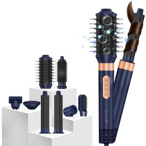 DORISILK 8 in 1 Hair Styler & Hair Dryer Brush Blow Dryer, 110,000 RPM High-Speed Hot Brush Styler and Auto Wrap Curlers, Ionic Frizz-Free for Smoothing Straightening Curling Volumizing Drying, Blue