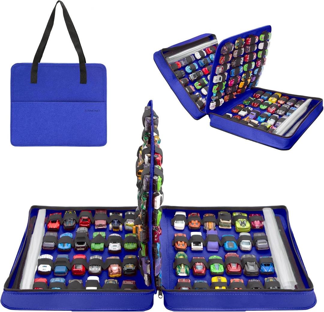 Carrying Case for 104 Toy Car Storage, Portable Container Carrier Organizer (Blue)