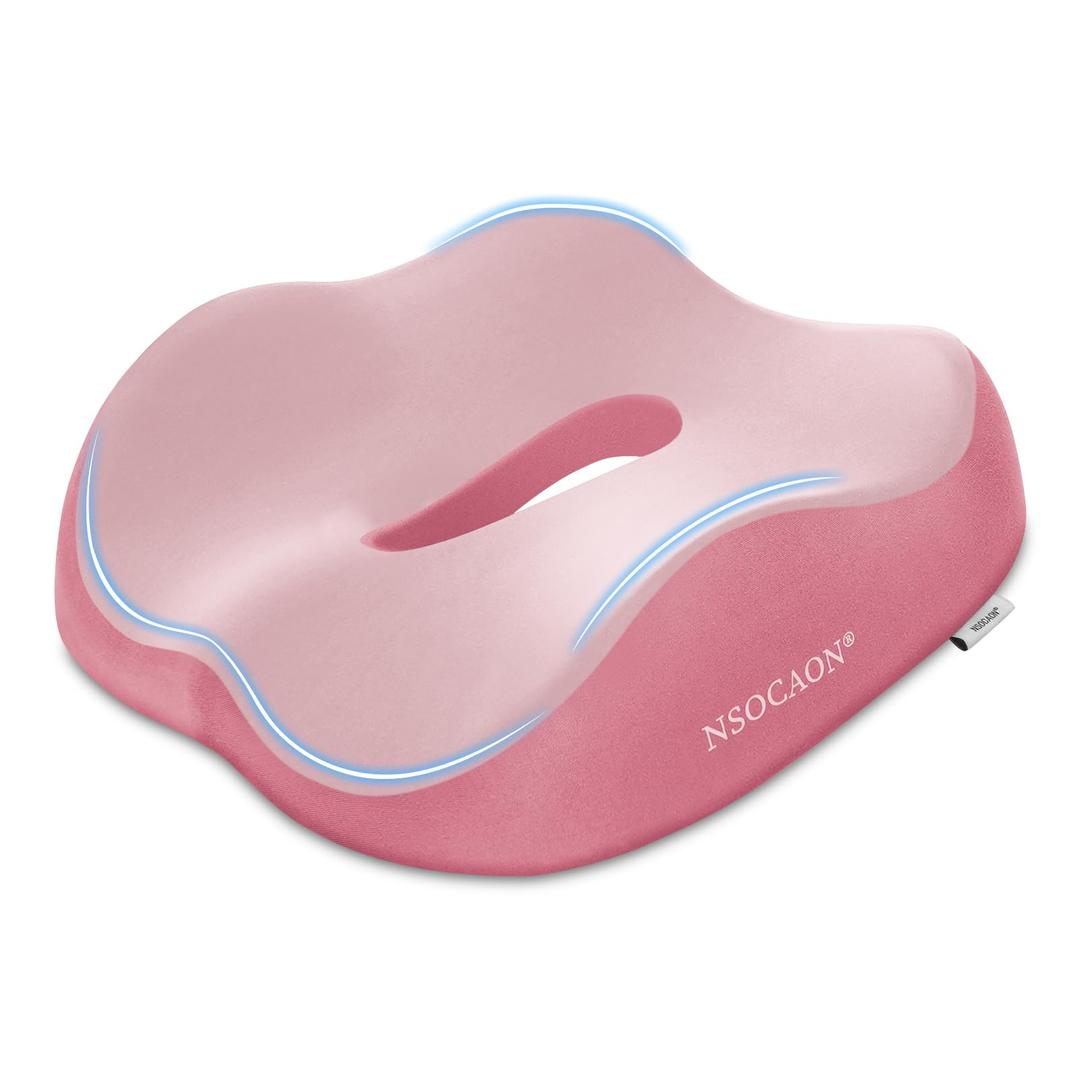 NSOCAON Ergonomic Memory Foam Seat Cushion - Suitable for Office Chairs, car Seats, and wheelchairs. Relieves Tailbone and Hip Pain. Durable and Comfortable.-Double Pink